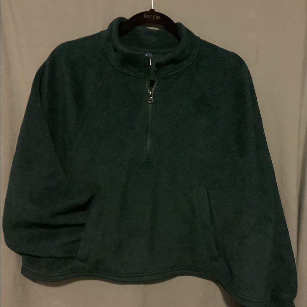 Green Cropped Fleece Pullover